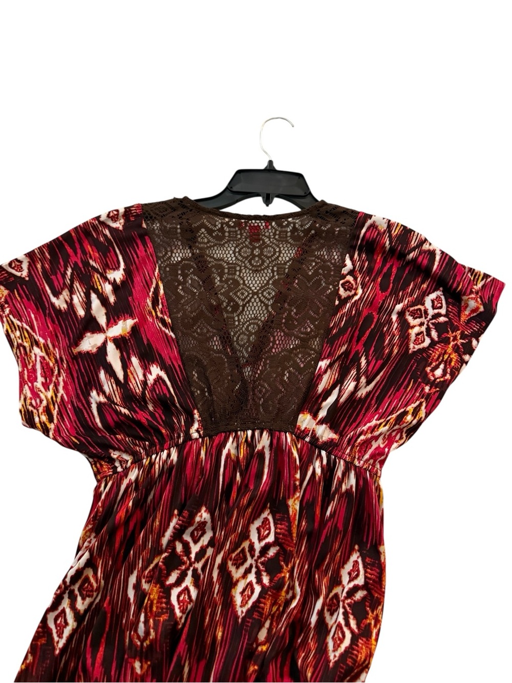 Bongo Burgundy Boho Maxi Dress M Ikat Festival Euro Summer Resort Vacation - Picture 4 of 7